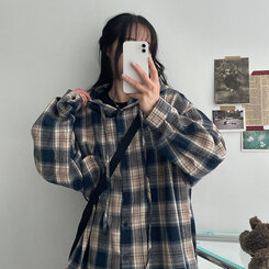 ビンテージチェックフードシャツ NAVY