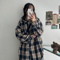 ビンテージチェックフードシャツ NAVY