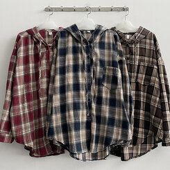 ビンテージチェックフードシャツ