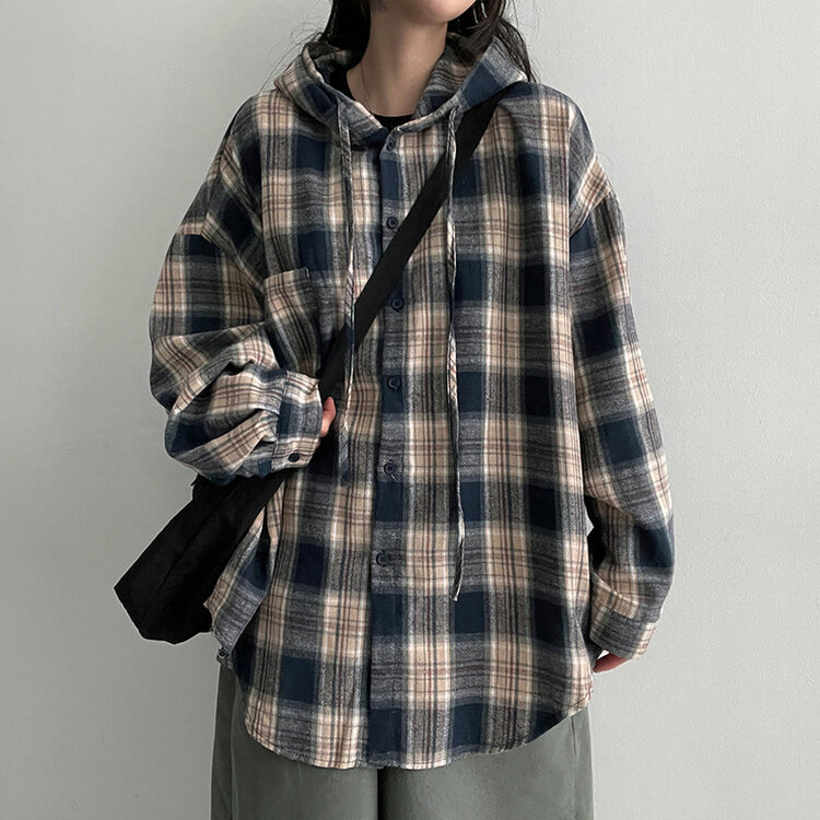 ビンテージチェックフードシャツ NAVY