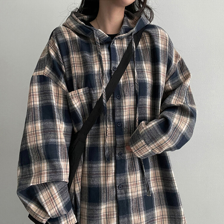 ビンテージチェックフードシャツ NAVY