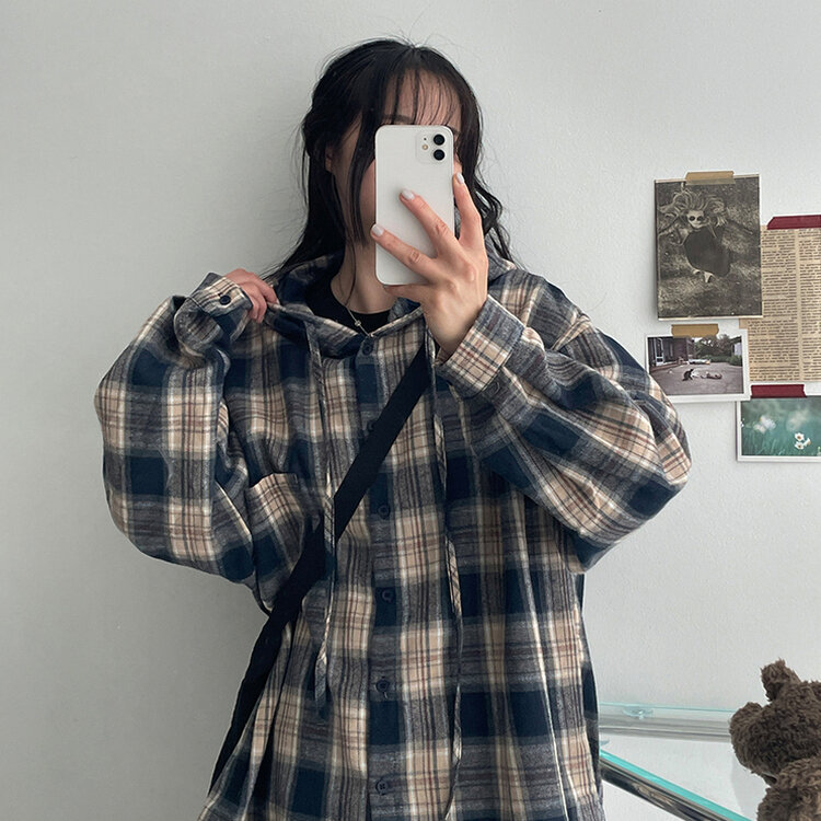 ビンテージチェックフードシャツ NAVY