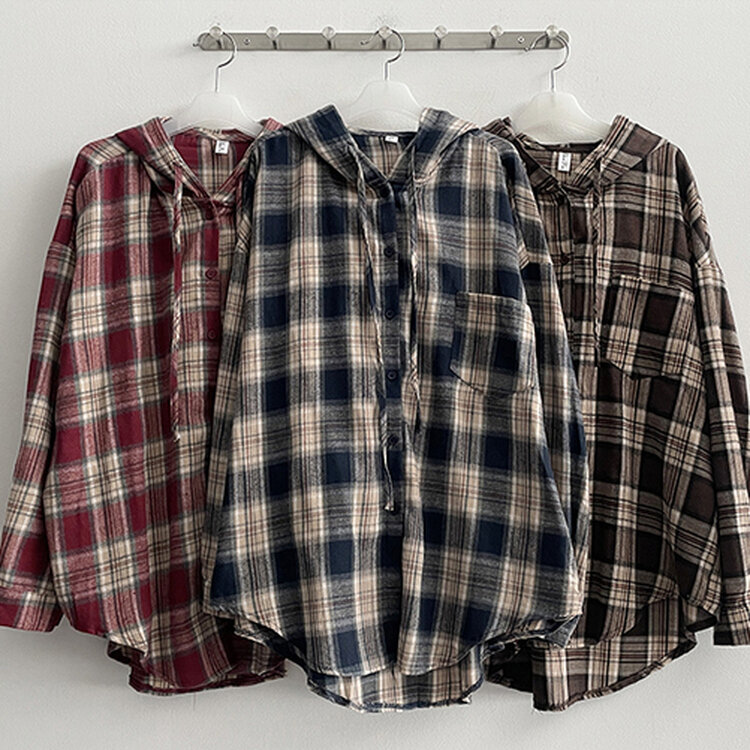 ビンテージチェックフードシャツ