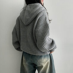 ニットフードジップアップ7色｜ジャンパー｜韓国ファッション通販 SONA