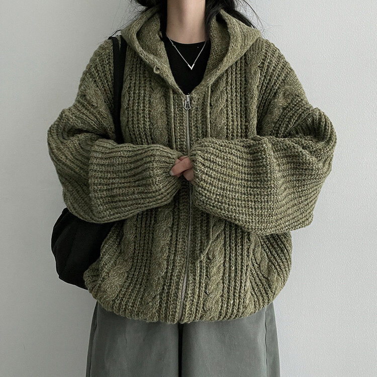 ニットフードジップアップ7色｜ジャンパー｜韓国ファッション通販 SONA