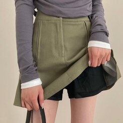 2기장 셀릭 핀턱 카고 플리츠 미니 스커트 카키