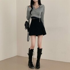 2기장 셀릭 핀턱 카고 플리츠 미니 스커트 블랙