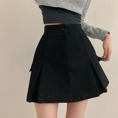 2기장 셀릭 핀턱 카고 플리츠 미니 스커트 블랙