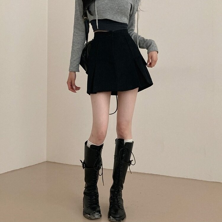 2기장 셀릭 핀턱 카고 플리츠 미니 스커트 블랙