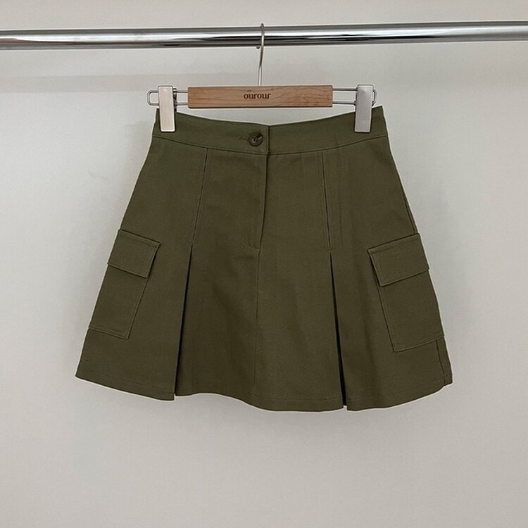 2기장 셀릭 핀턱 카고 플리츠 미니 스커트