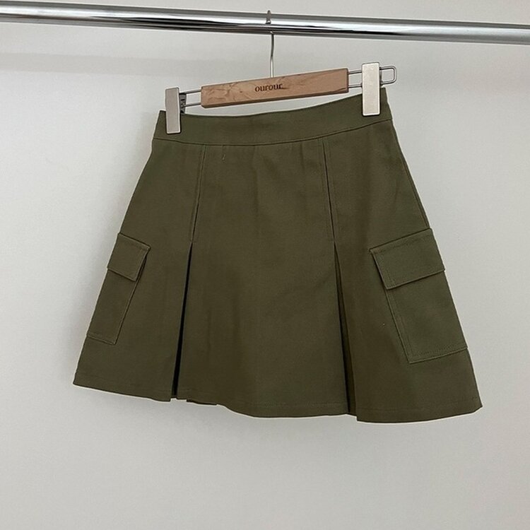 2기장 셀릭 핀턱 카고 플리츠 미니 스커트