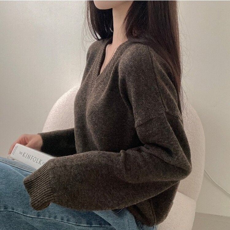 제페토 보카시 울 브이넥 루즈핏 니트 브라운