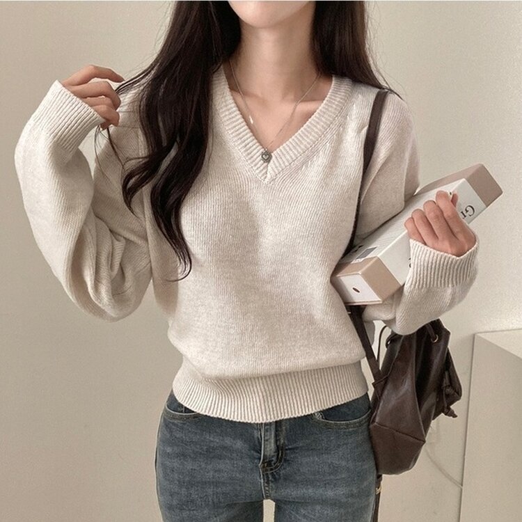 제페토 보카시 울 브이넥 루즈핏 니트 오트밀