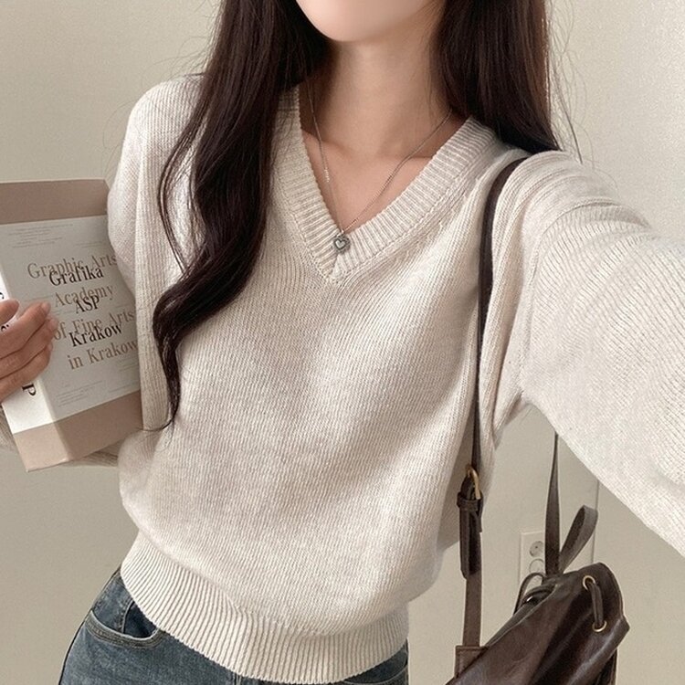 제페토 보카시 울 브이넥 루즈핏 니트 오트밀