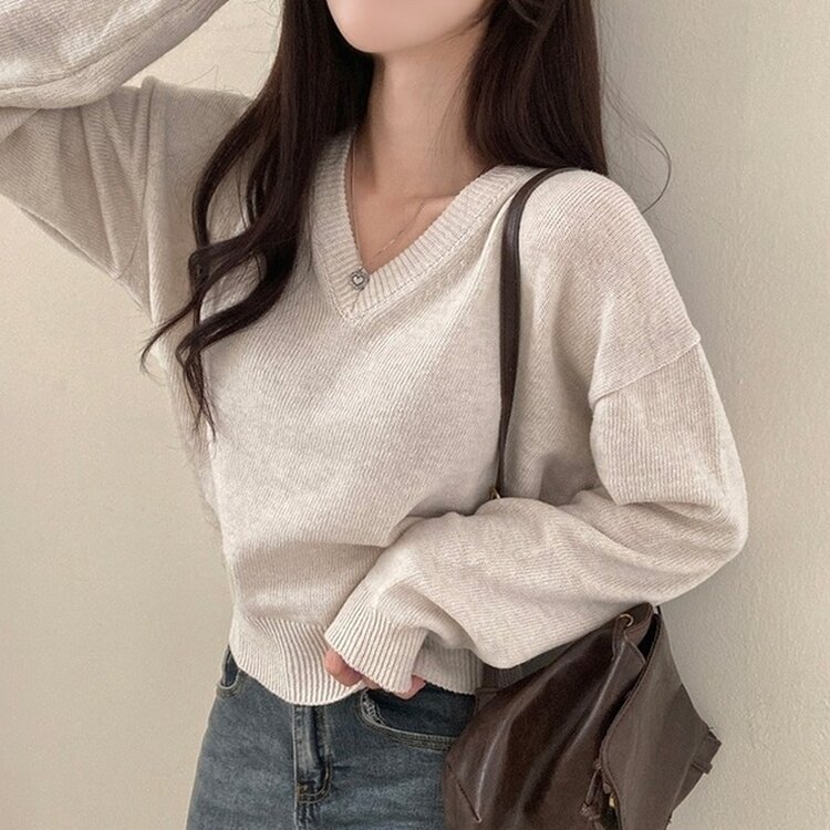 제페토 보카시 울 브이넥 루즈핏 니트 오트밀