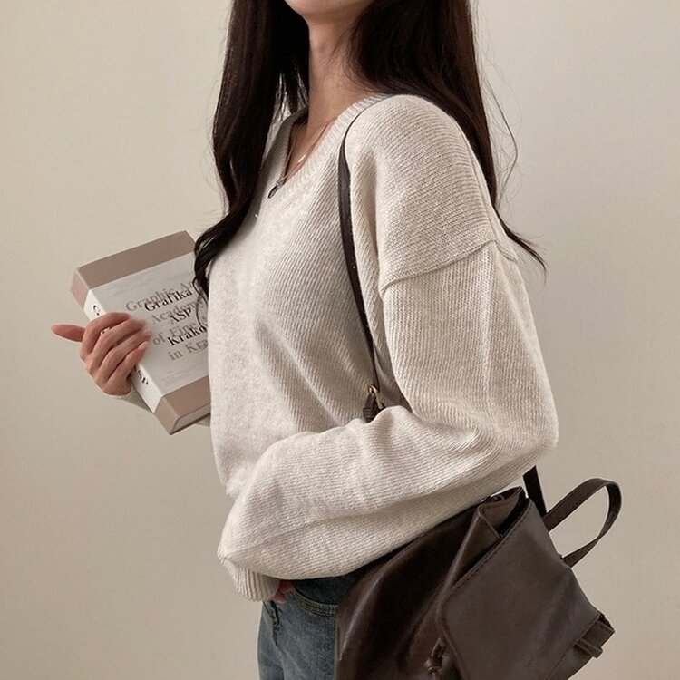 제페토 보카시 울 브이넥 루즈핏 니트 오트밀