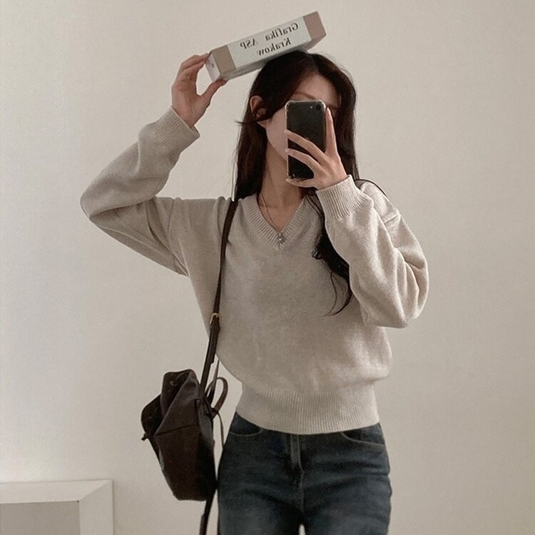 제페토 보카시 울 브이넥 루즈핏 니트 오트밀