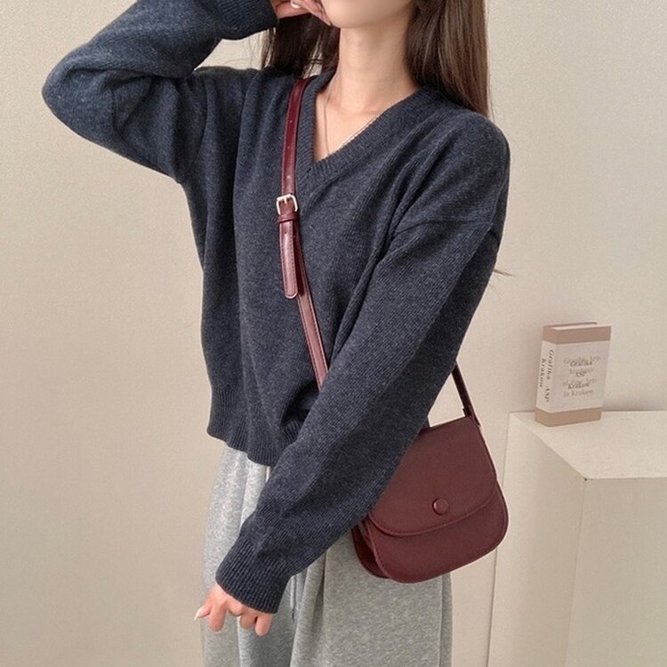 제페토 보카시 울 브이넥 루즈핏 니트 네이비