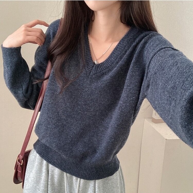 제페토 보카시 울 브이넥 루즈핏 니트 네이비