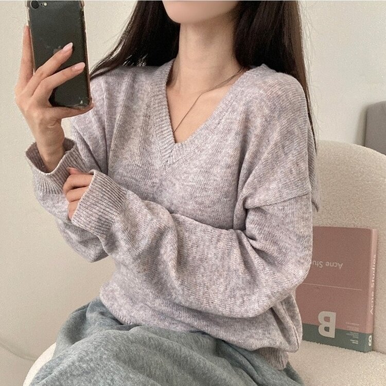 제페토 보카시 울 브이넥 루즈핏 니트 스트로베리