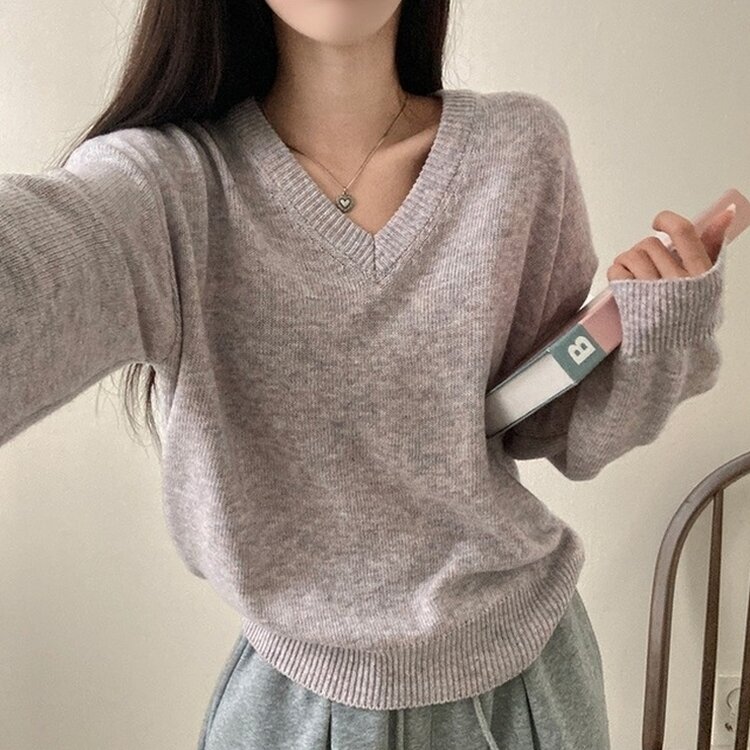 제페토 보카시 울 브이넥 루즈핏 니트 스트로베리