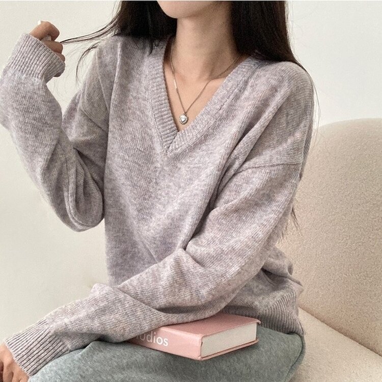 제페토 보카시 울 브이넥 루즈핏 니트 스트로베리