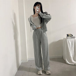 【SET】フードジップアップ トレーニングパンツ GRAY