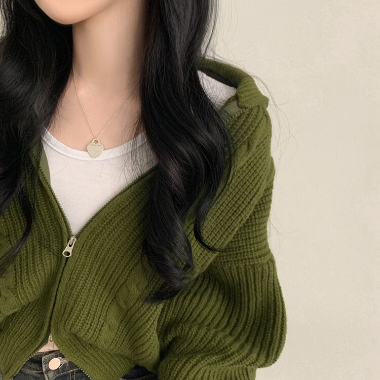 2WAYケーブルクロップニットジップアップ5色｜ジャンパー｜韓国