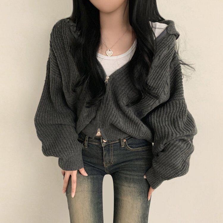 SJP12664 2WAYケーブルクロップニットジップアップ5色