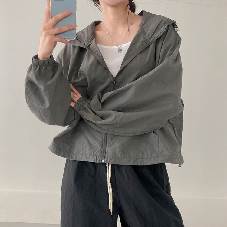 에어즈 윈드브레이커 바스락 스트링 후드 바람막이 자켓 차콜