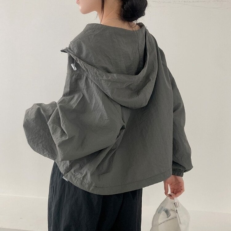 에어즈 윈드브레이커 바스락 스트링 후드 바람막이 자켓 차콜