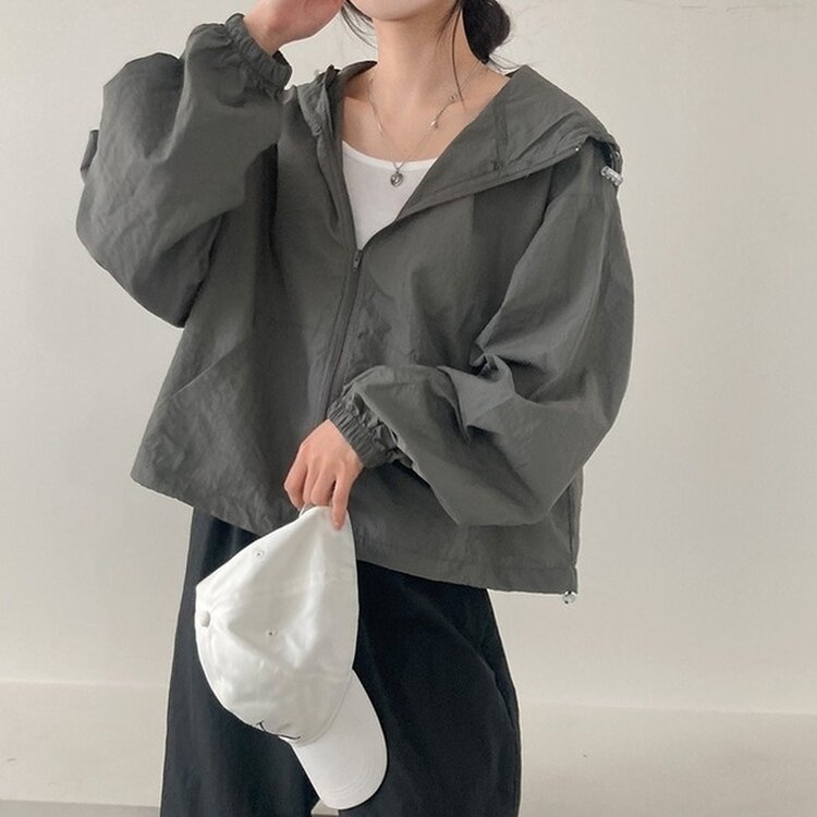 에어즈 윈드브레이커 바스락 스트링 후드 바람막이 자켓 차콜