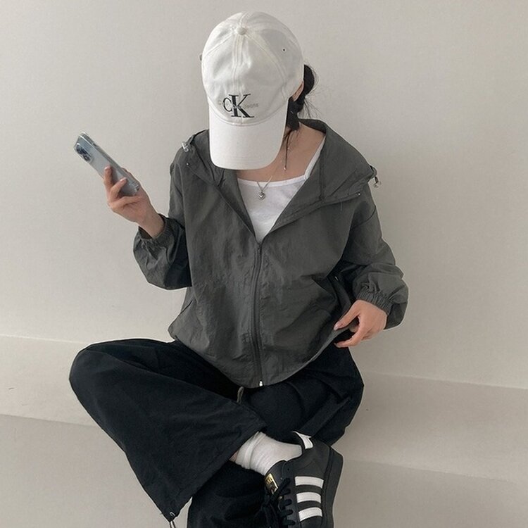 에어즈 윈드브레이커 바스락 스트링 후드 바람막이 자켓 차콜