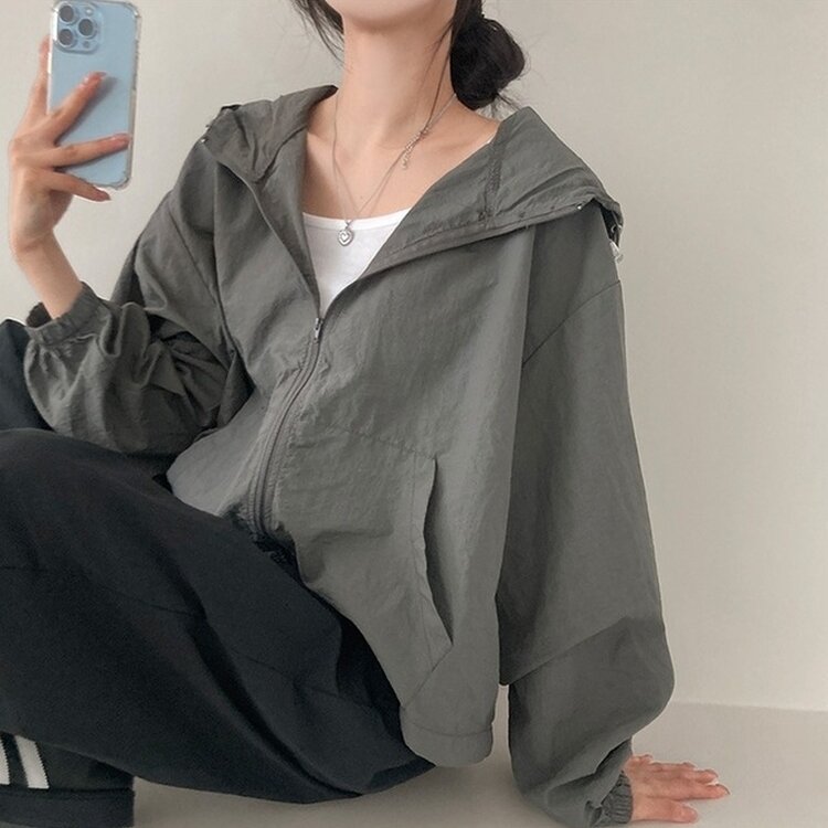 에어즈 윈드브레이커 바스락 스트링 후드 바람막이 자켓 차콜