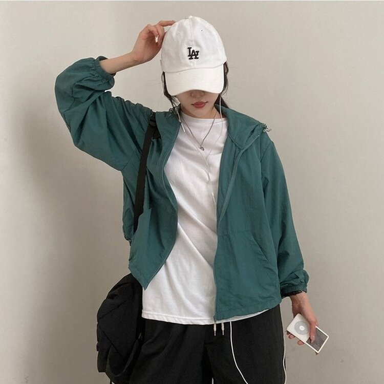 에어즈 윈드브레이커 바스락 스트링 후드 바람막이 자켓 그린