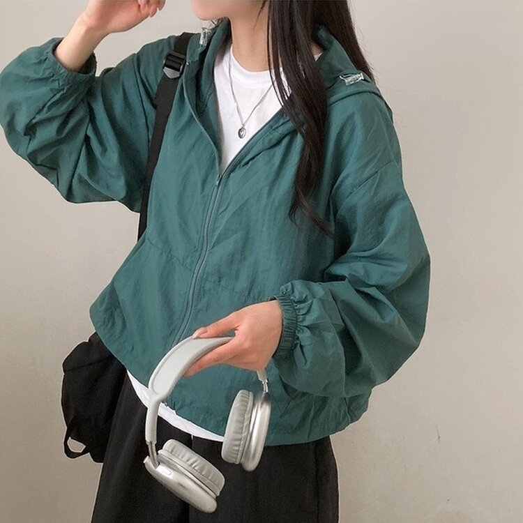 에어즈 윈드브레이커 바스락 스트링 후드 바람막이 자켓 그린