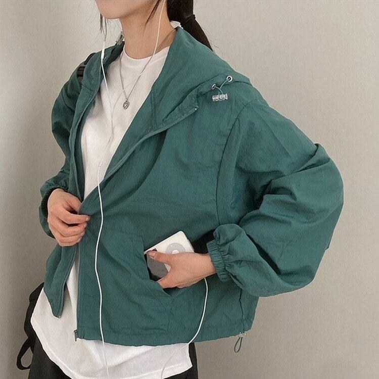 에어즈 윈드브레이커 바스락 스트링 후드 바람막이 자켓 그린