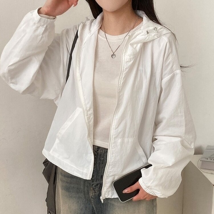 에어즈 윈드브레이커 바스락 스트링 후드 바람막이 자켓 화이트