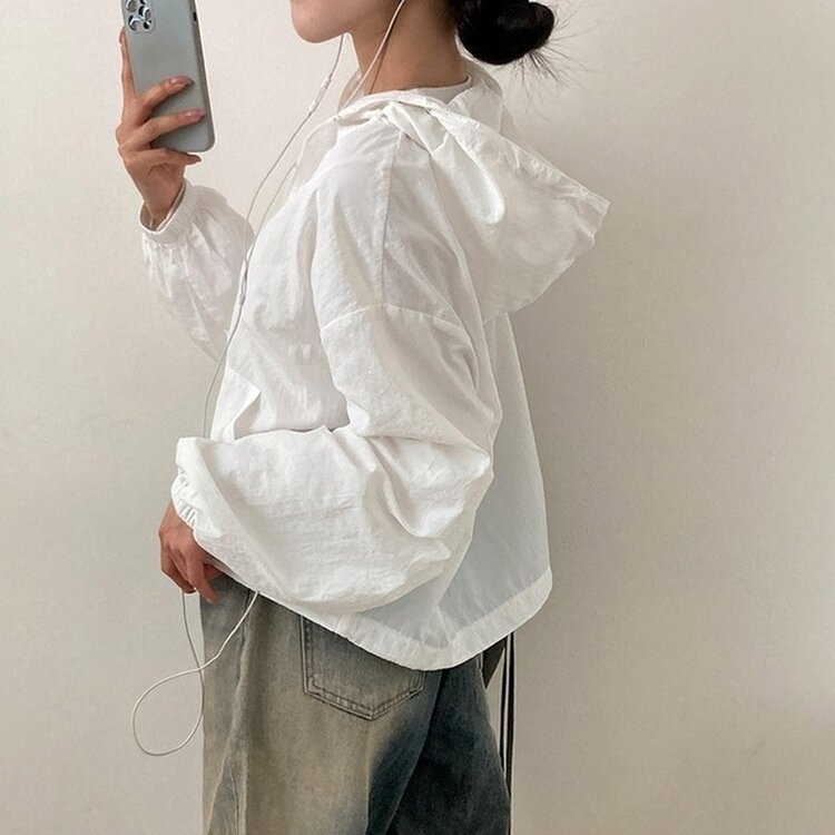 에어즈 윈드브레이커 바스락 스트링 후드 바람막이 자켓 화이트