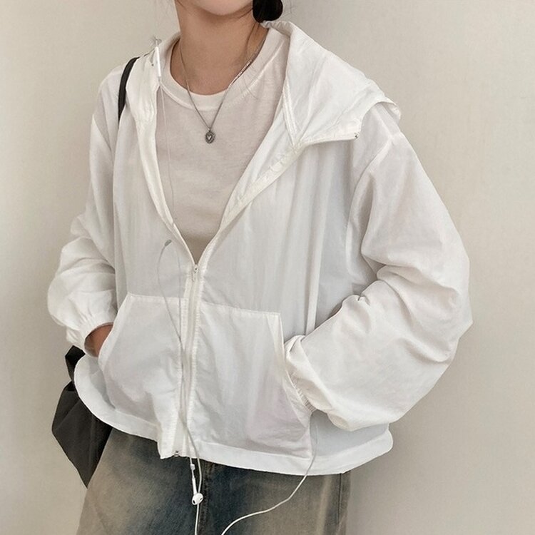 에어즈 윈드브레이커 바스락 스트링 후드 바람막이 자켓 화이트