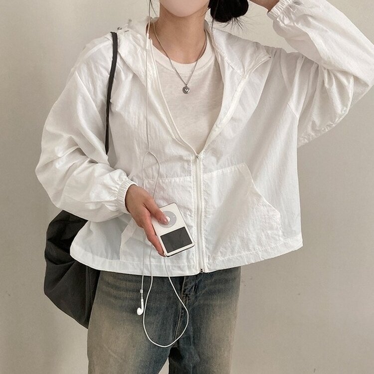 에어즈 윈드브레이커 바스락 스트링 후드 바람막이 자켓 화이트