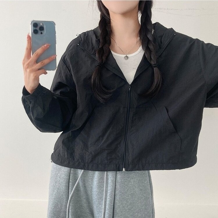 에어즈 윈드브레이커 바스락 스트링 후드 바람막이 자켓 블랙