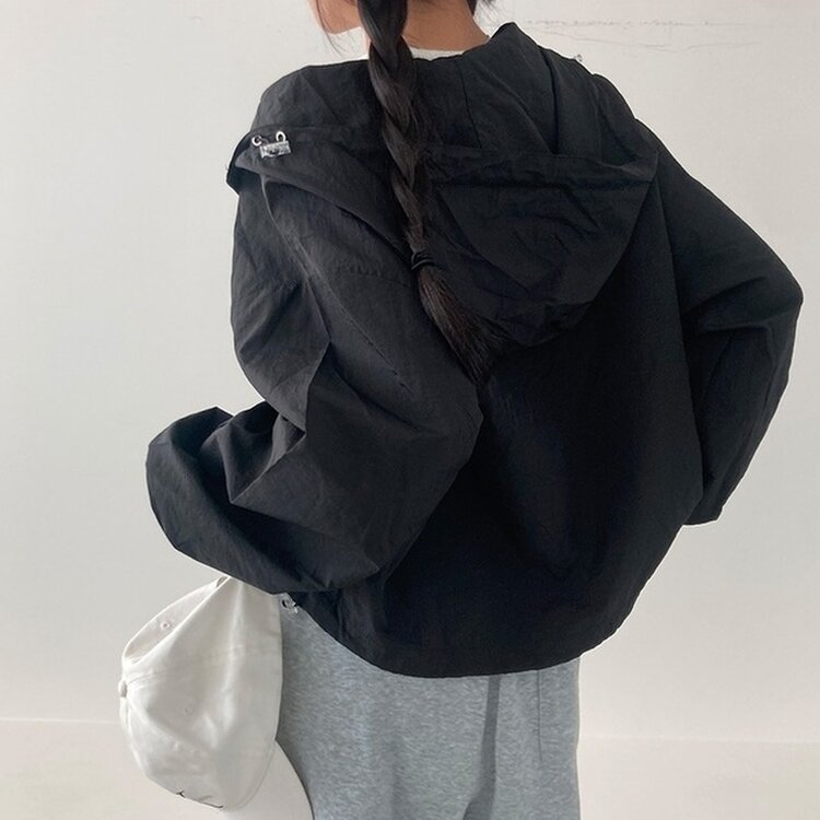 에어즈 윈드브레이커 바스락 스트링 후드 바람막이 자켓 블랙