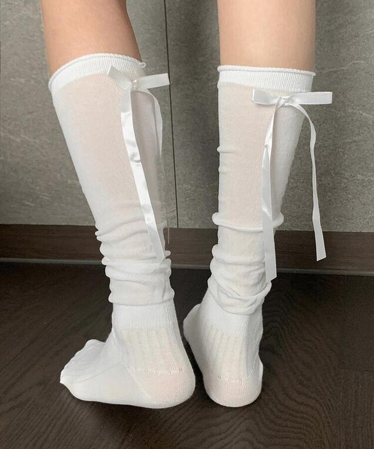 バレエコアリボンニーソックス IVORY