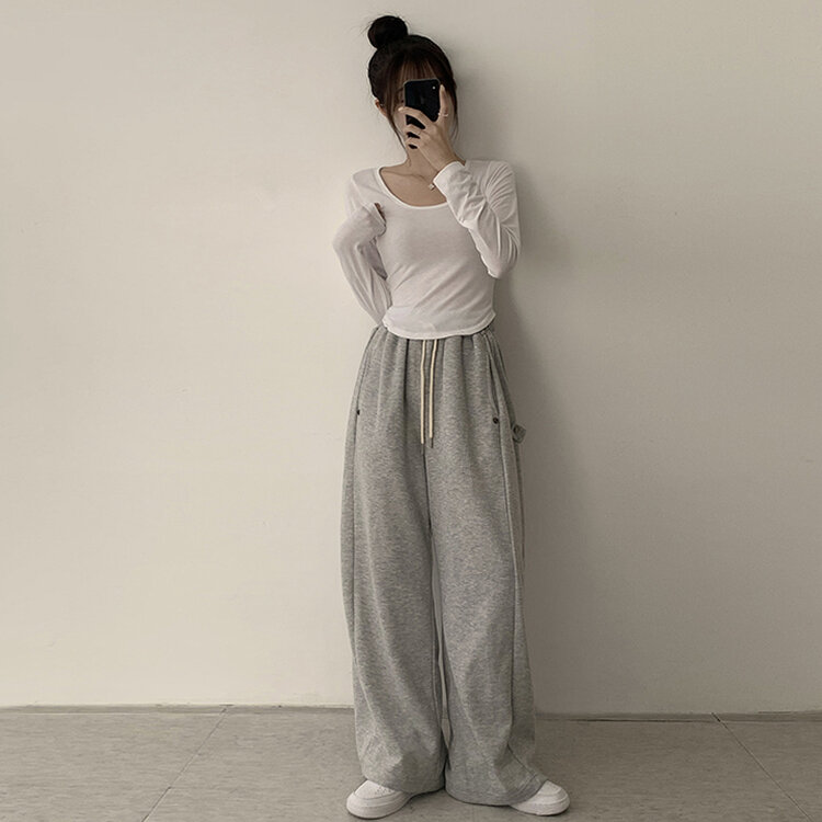 5kg 살빠진 핏 가을 스퀘어넥 라운드 크롭 긴팔 티셔츠 베이직 무지 밑단 굴림 롱슬리브 숏 긴팔티 5color 아이보리