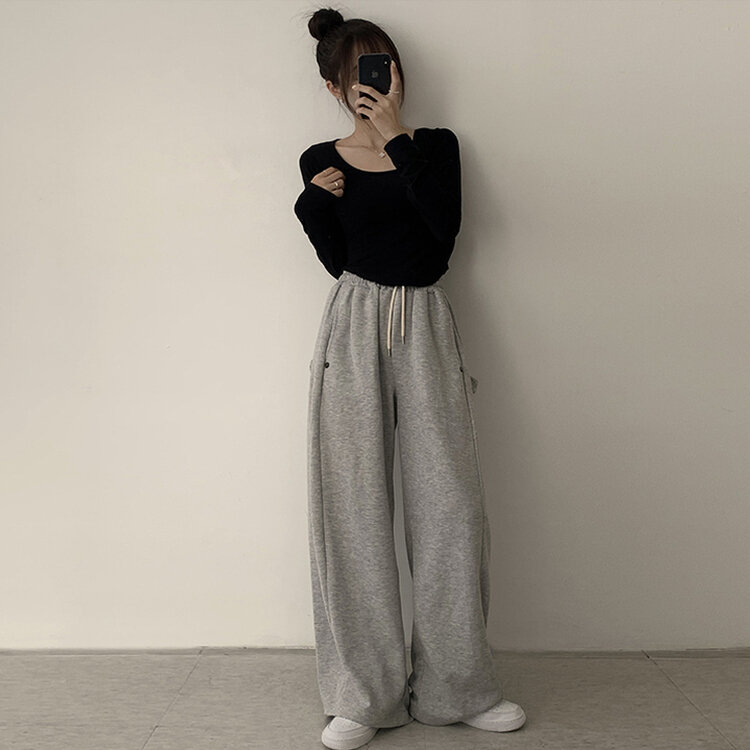 5kg 살빠진 핏 가을 스퀘어넥 라운드 크롭 긴팔 티셔츠 베이직 무지 밑단 굴림 롱슬리브 숏 긴팔티 5color 블랙