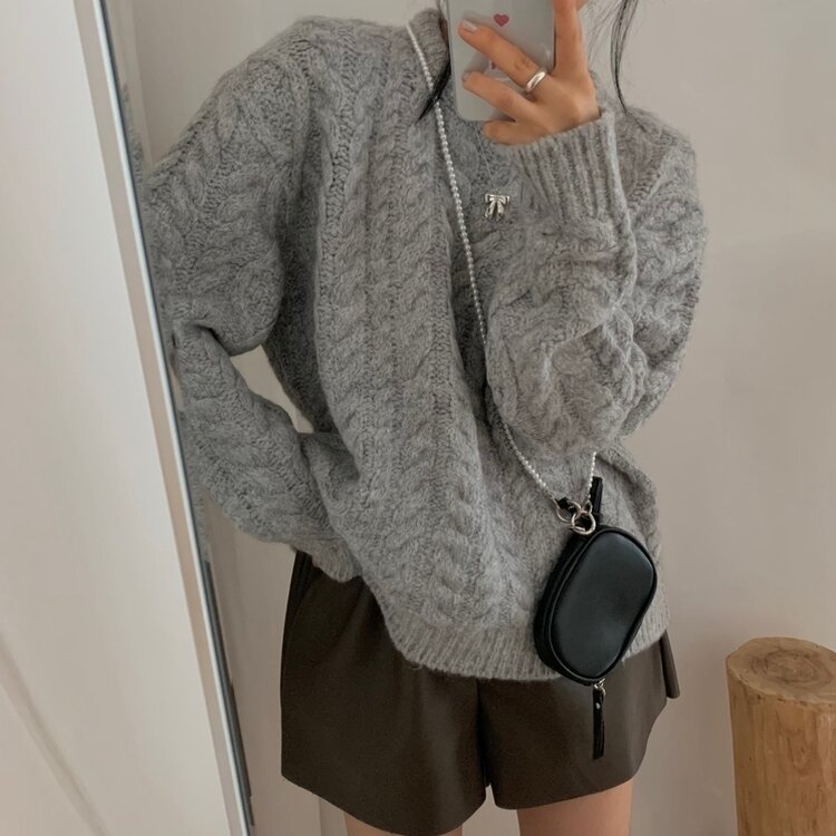 ニット ケーブルルーズフィットウールニット LIGHT GRAY
