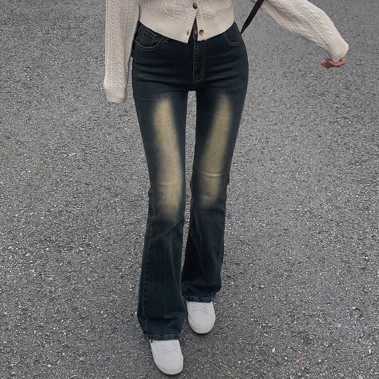 デニム ブーツカットスリムフィットデニムパンツ DARK BLUE
