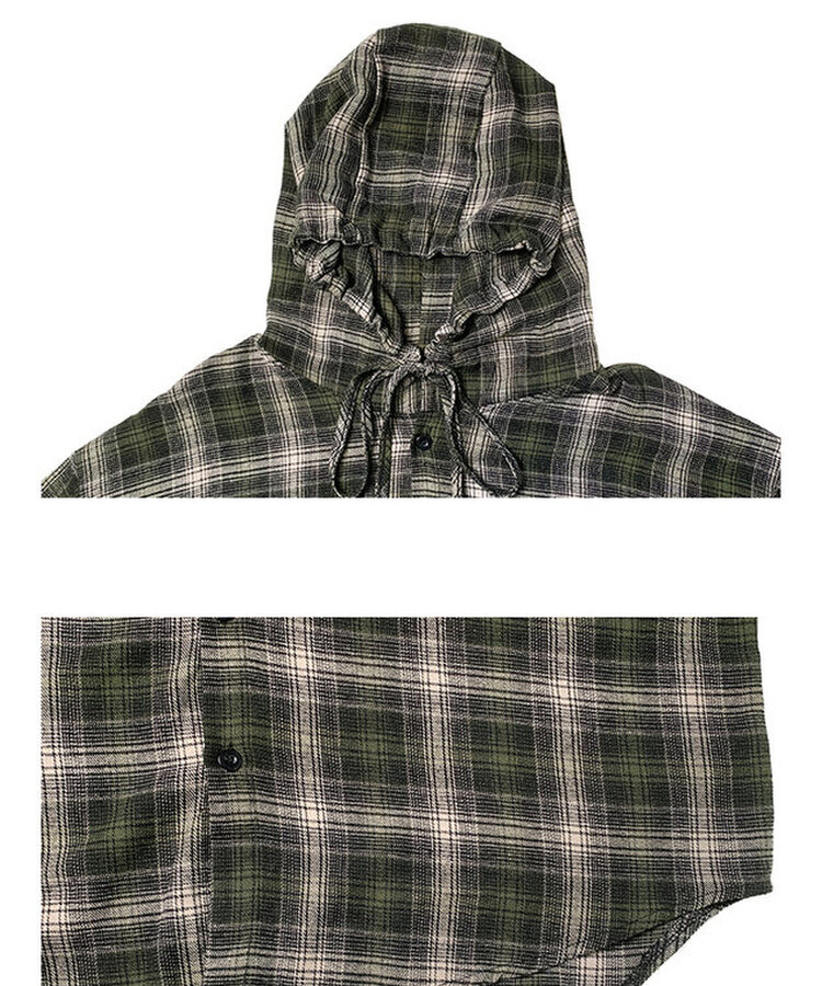 애드 오버핏 체크 후드 남방 셔츠