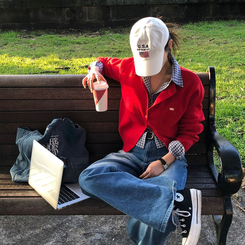 ラウンドペンダントカーディガン6色 RED ORIGINAL ver